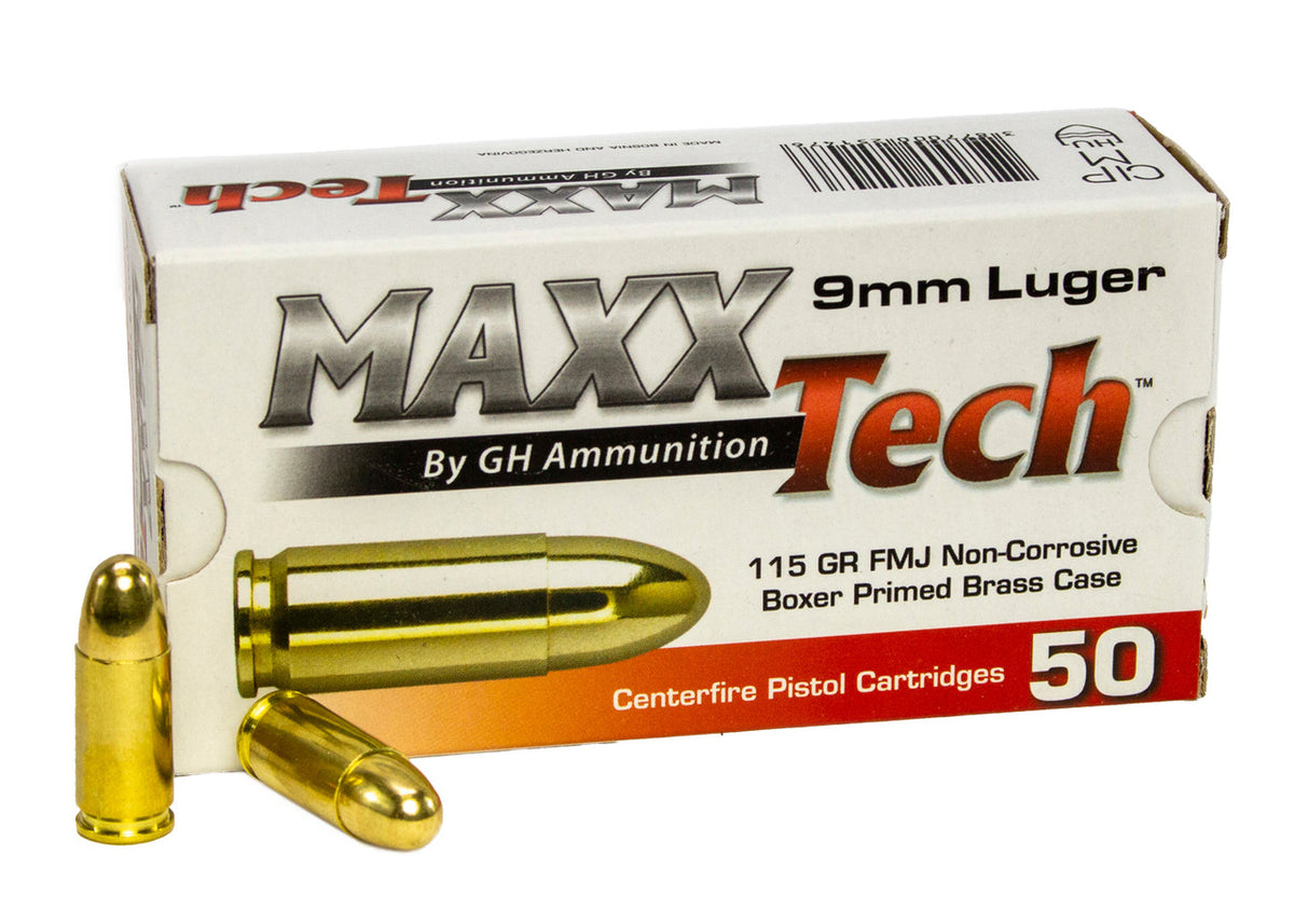 MaxxTech 9mm 115GR FMJ 500 RD Brass Case PTGB912