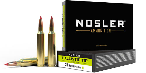 Nosler Ballistic Tip 28 Nosler 160gr 3200 fps 20rd Rifle Ammo - Box or Case
