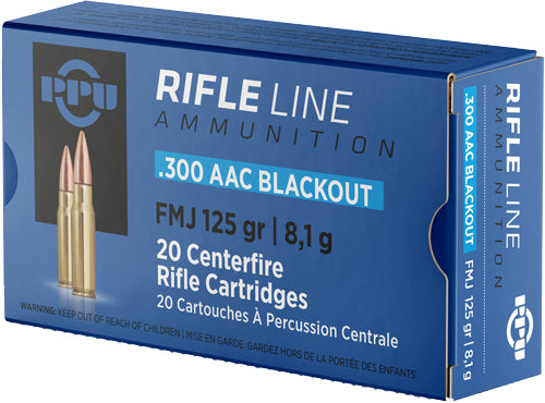 PPU .300 AAC Blackout 125gr FMJ 20rd Rifle Ammo - Box or Case