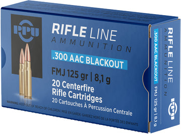 PPU .300 AAC Blackout 125gr FMJ 20rd Rifle Ammo - Box or Case