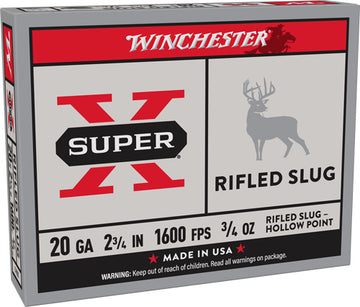 Winchester Ammunition Super-X 20 Gauge 2.75" 3/4 oz Rifled Slug HP 1600 fps - Box or Case