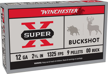 Winchester Ammunition Super-X 12 Gauge 2.75" 9 Pellets 00 Buck 1325 fps Shotgun Ammo - Box or Case