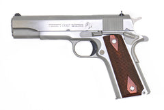 Colt Mfg 1911 Government .38 Super Caliber with 5" National Match Barrel, 9+1 Capacity, Overall Stainless Steel Finish, Serrated Slide & 70 Series Firing System
