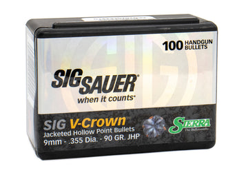 SIERRA BULLETS 9MM .355 90GR JHP SIG V-CROWN 100CT