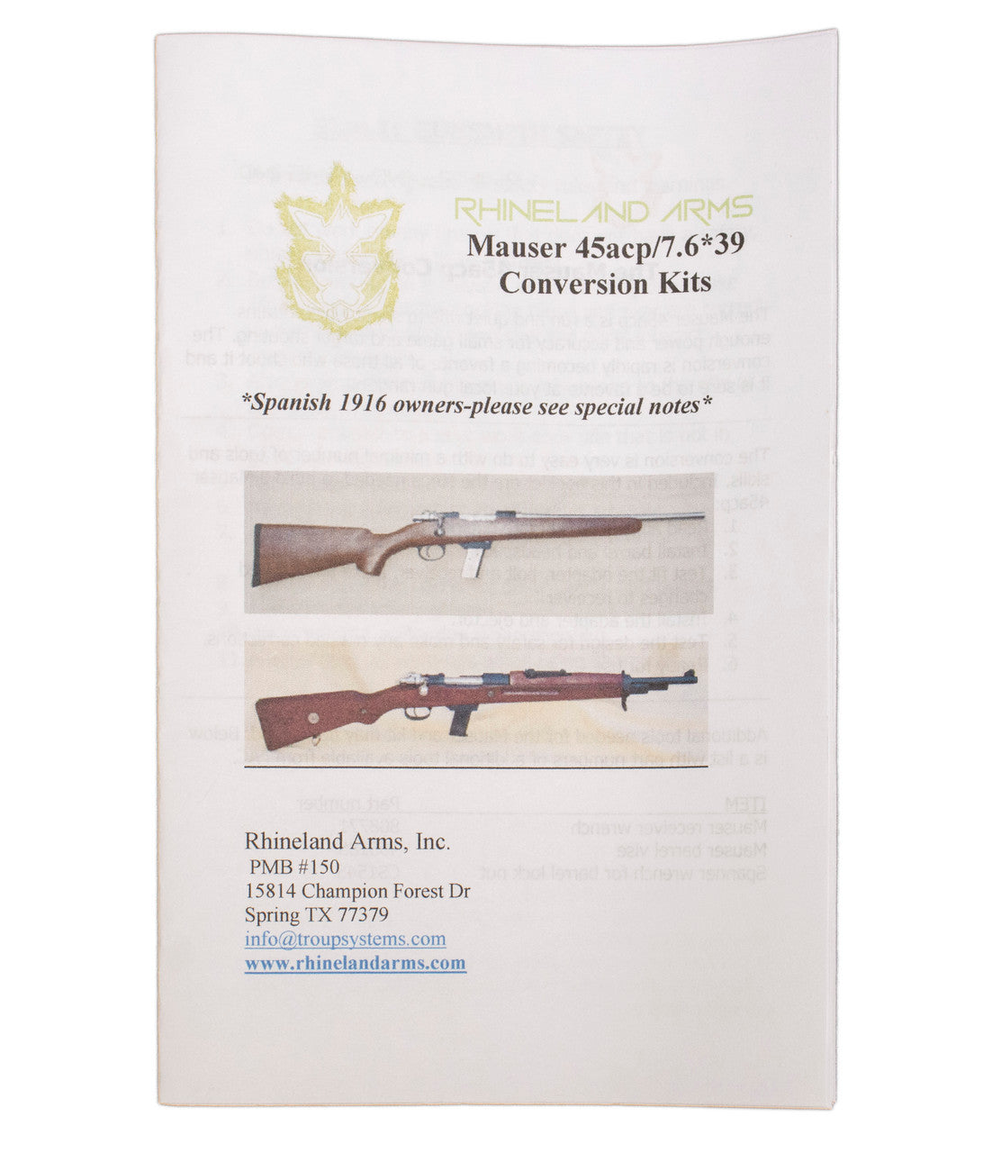 Mauser 45 ACP Small Ring Military Barrel Conversion Kit