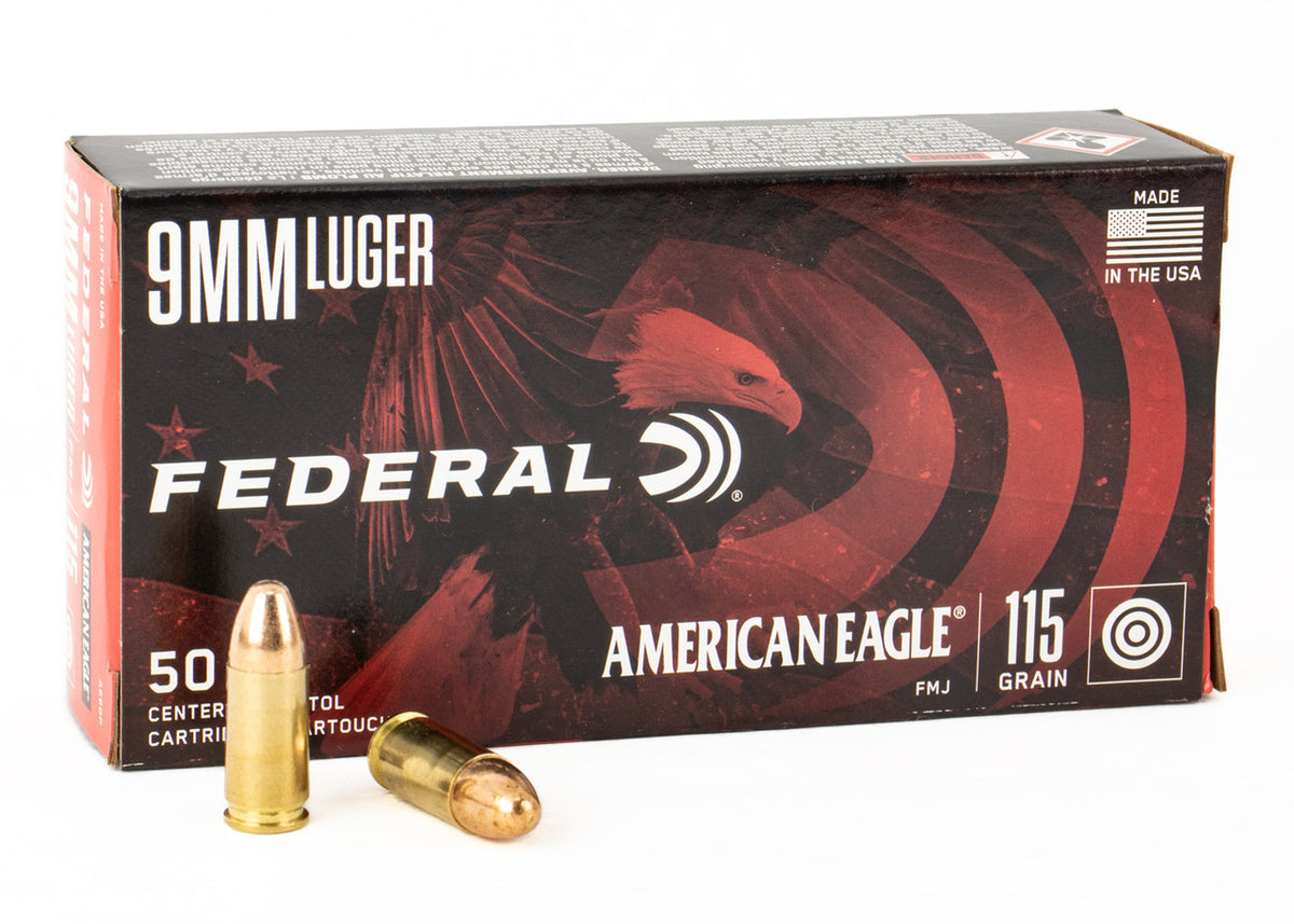 Federal 9mm Ammunition American Eagle 115 Grain FMJ 1000rd in 50rd Boxes