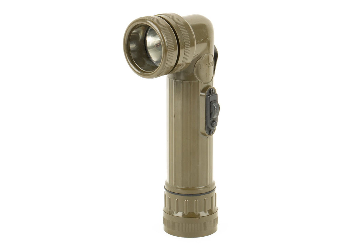 Belgium Army Issue OD Angle-Head Flashlight - Used