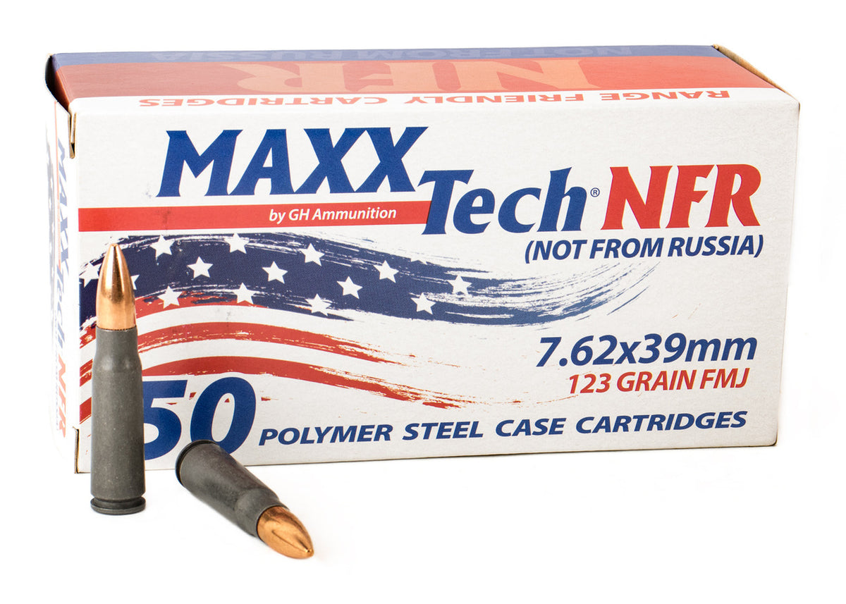 7.62x39mm Ammunition NFR (Not From Russia) MTNFR762 123 Grain Steel Case Full Metal Jacket 500 Rounds