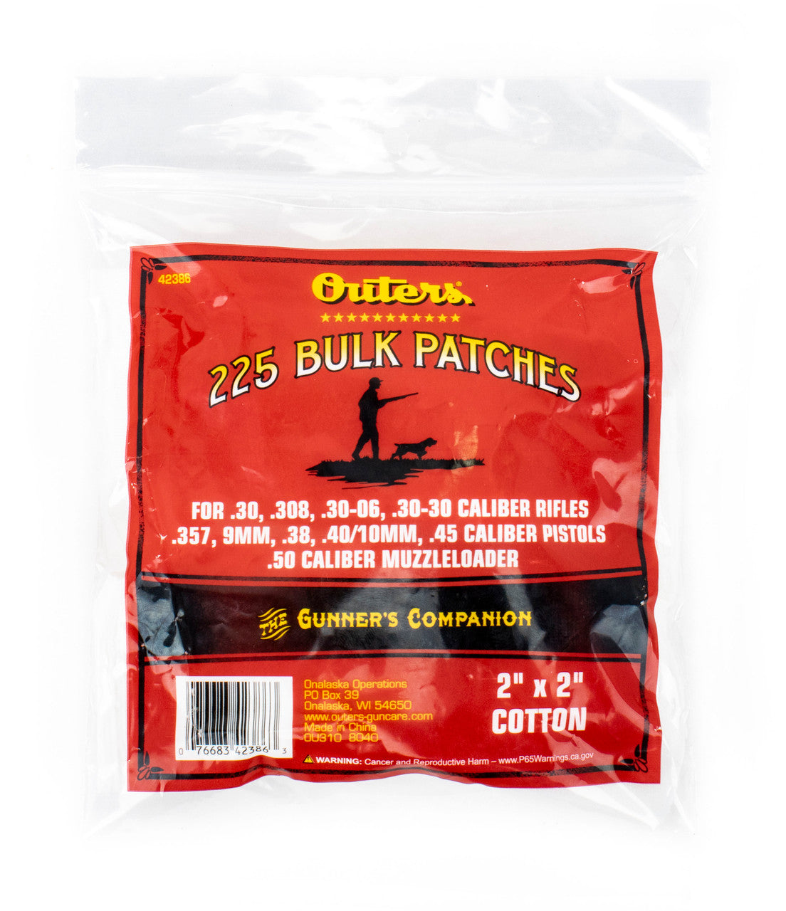 Outers Cleaning Patches .30cal - .50cal 2"x 2" Cotton 225 Count Pack