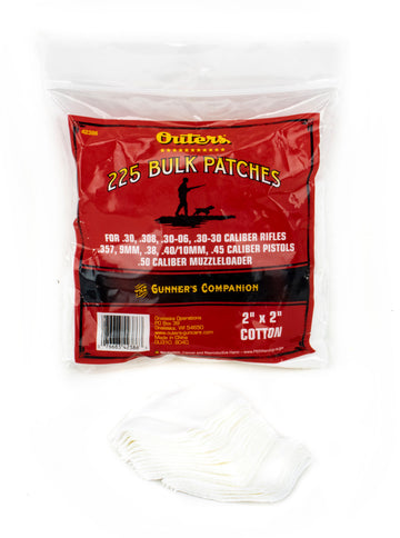 Outers Cleaning Patches .30cal - .50cal 2"x 2" Cotton 225 Count Pack