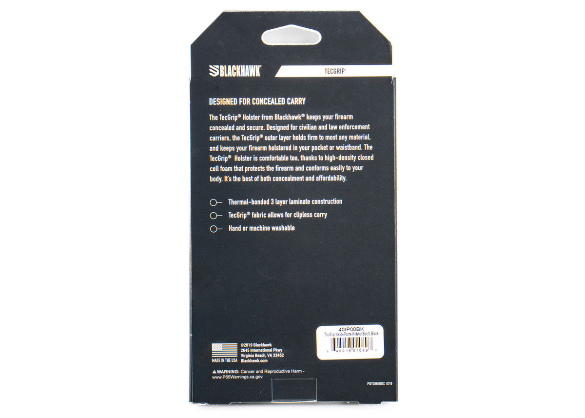 BLACKHAWK TecGrip Size 00 2-3" Revolvers Inside The Waist Band Ambidextrous TecGrip Fabric Black