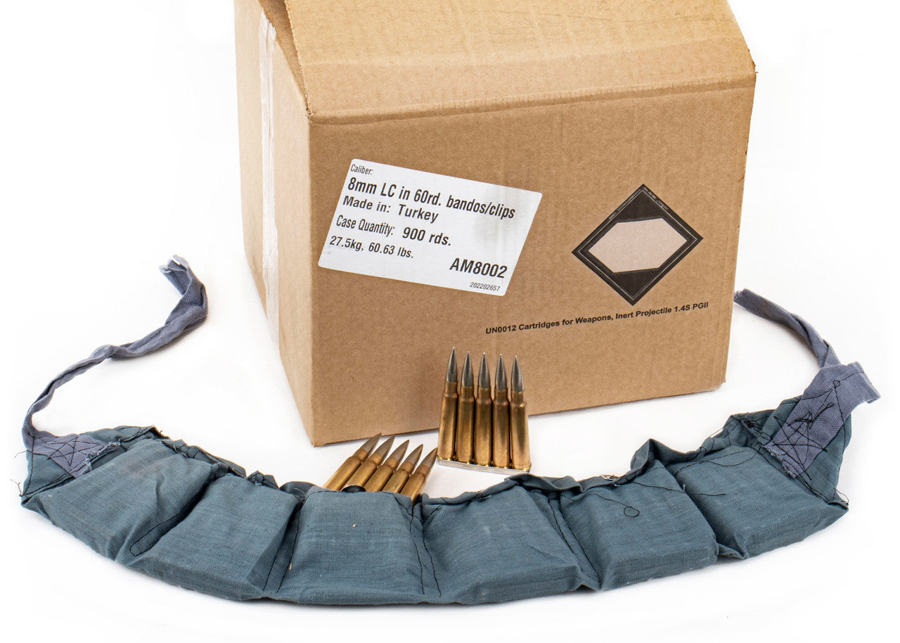 ammo・アルステイク・TETORAまとめ売り Turkish Surplus 8mm 900 Rd Case - 5rd Clips with Bandoliers