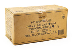 FDI 7.62X51 NATO (308) 149 GR FMJ M80 BALL - 600Rd Case