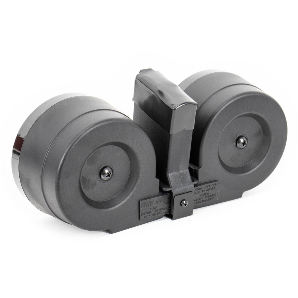 RWB AR-15  100 Round Dual Drum Magazine .223 With Reinforced Feed Lips - Black/Black