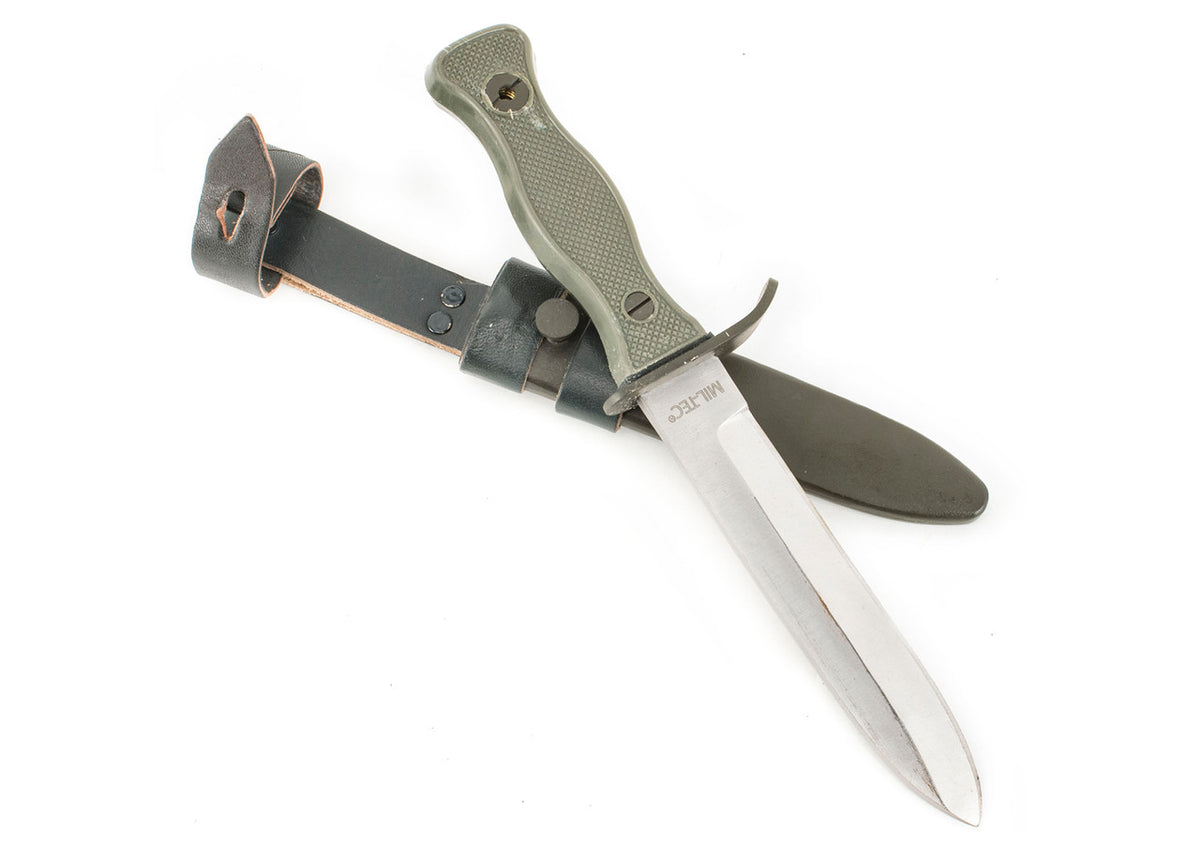 German Army Combat Fixed Blade Knife with Metal Sheath and Leather Hanger - New