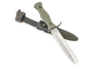 German Army Combat Fixed Blade Knife with Metal Sheath and Leather Hanger - New