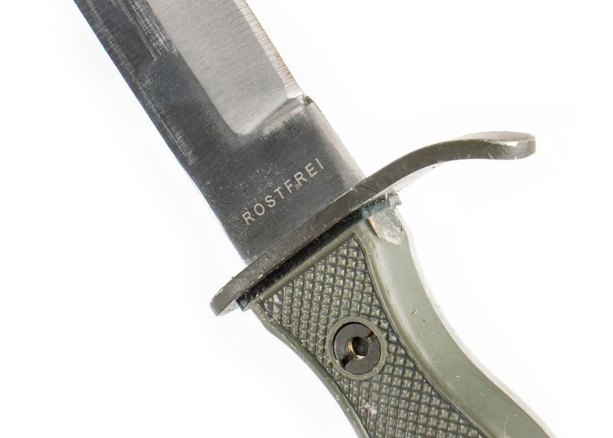 German Army Combat Fixed Blade Knife with Metal Sheath and Leather Hanger - New