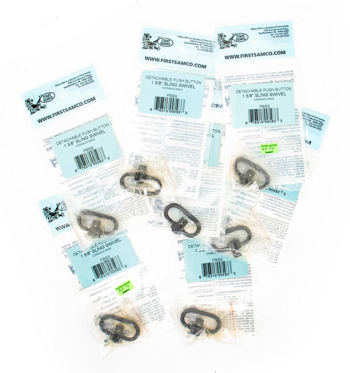 7 Pack - Fobus USA Detachable Push Button 1 5/8" Sling Swivel
