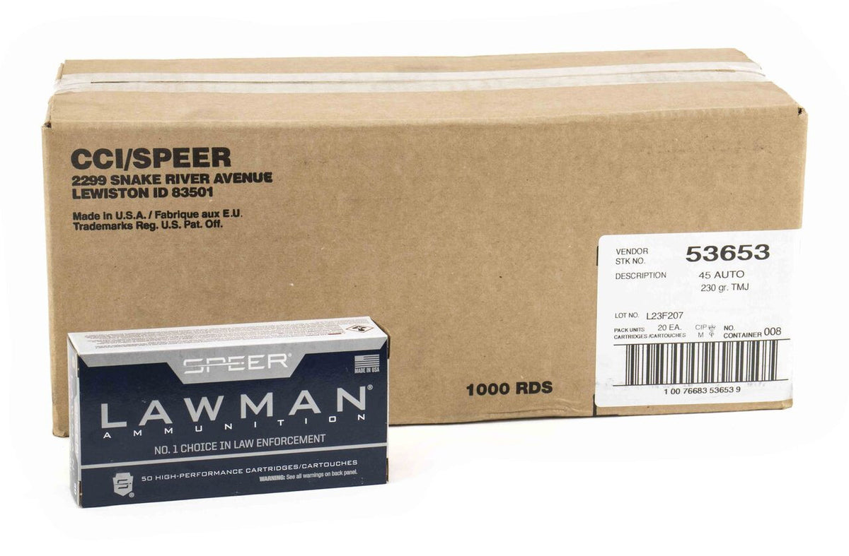 Speer Lawman 45 ACP 230gr TJM 1000rd Case 53653