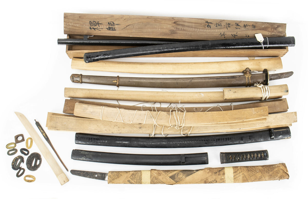Japanese Sword Items, Scabbards, Handles, Etc. - 3 Boxes