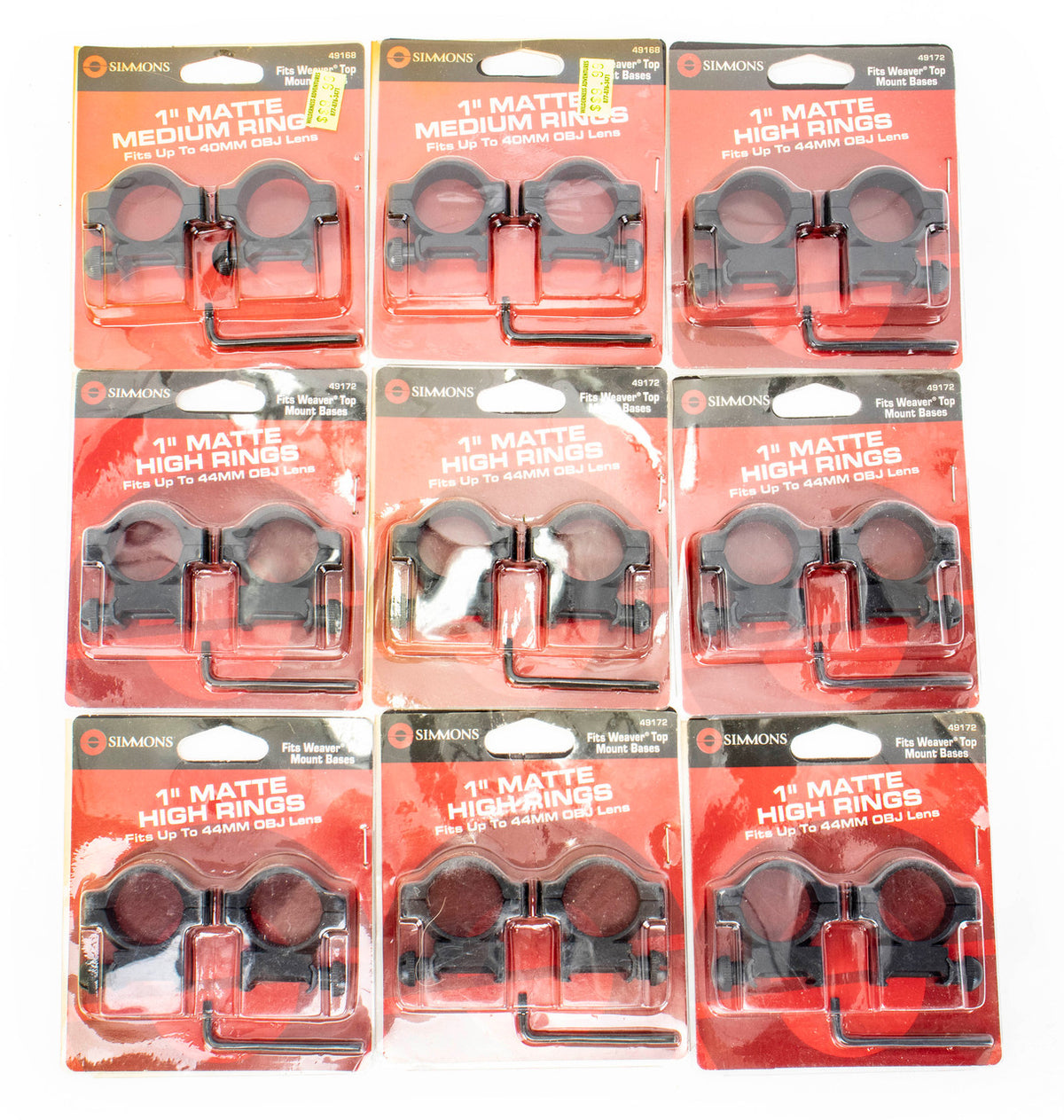 9 Pack - Simmons 1" Scope Rings Medium Height Weaver Mount