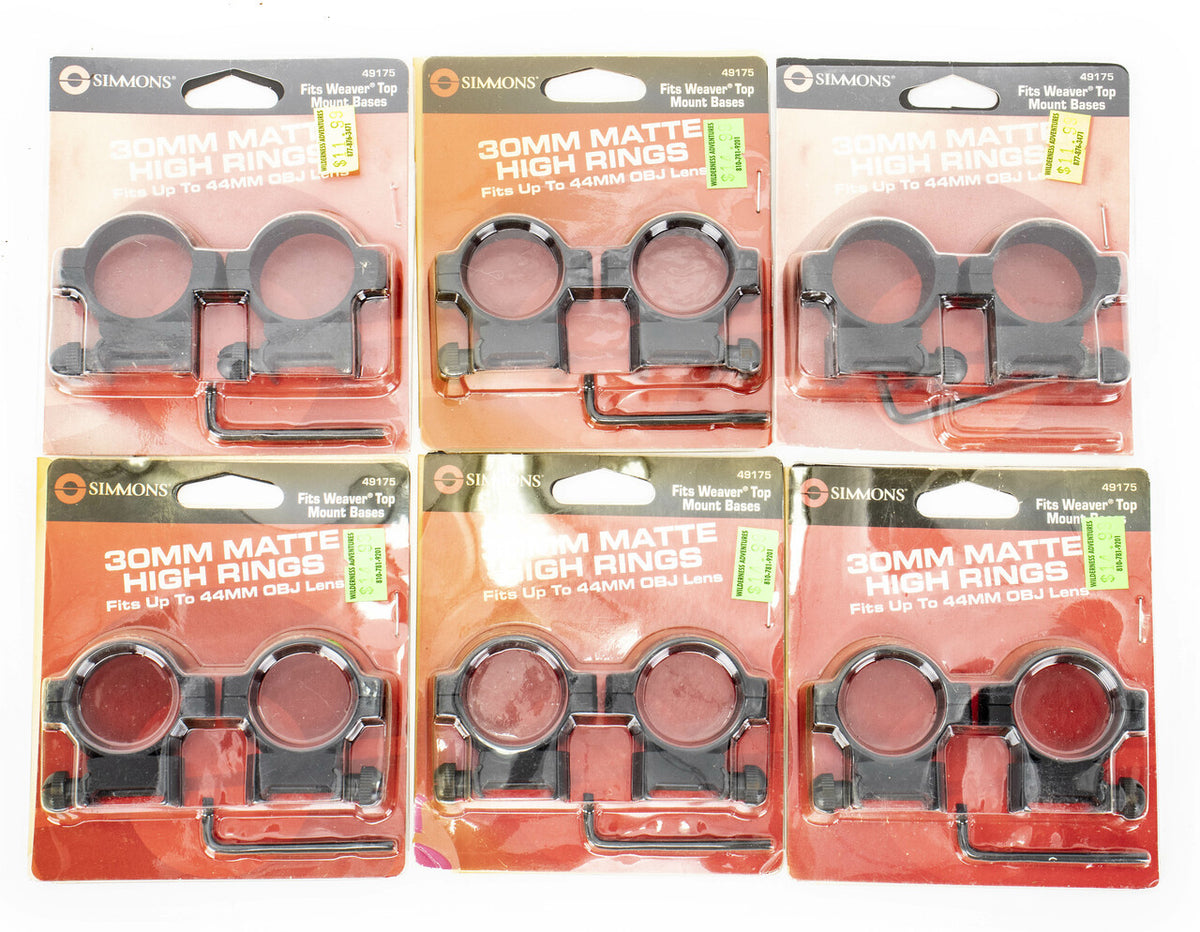 6 Pack - Simmons 30mm Scope Rings High Weaver Mount