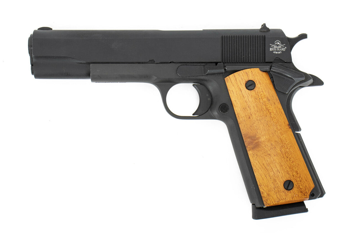 Rock Island GI Standard FS *CA Compliant 1911A1 .45 ACP 5" Barrel, 8+1 Capacity, Black Parkerized Wood Grip, Fixed Sights