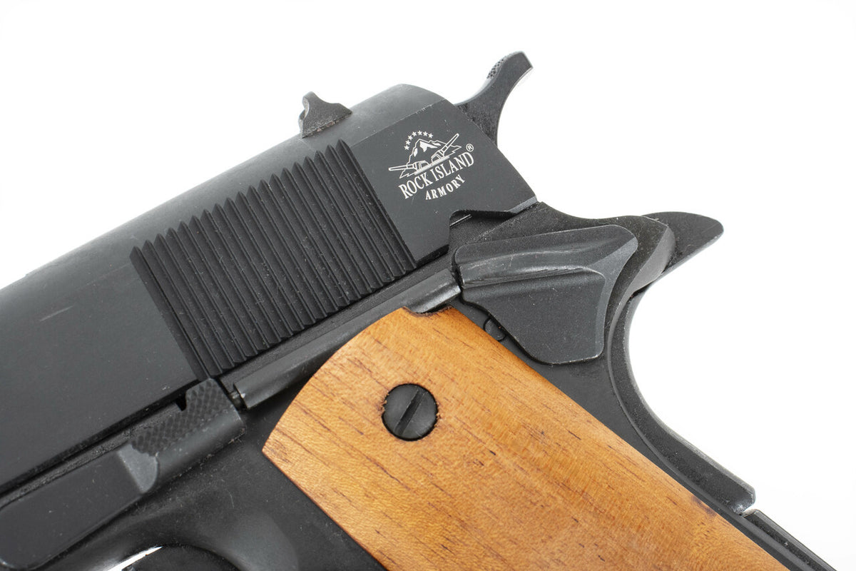 Rock Island GI Standard FS *CA Compliant 1911A1 .45 ACP 5" Barrel, 8+1 Capacity, Black Parkerized Wood Grip, Fixed Sights