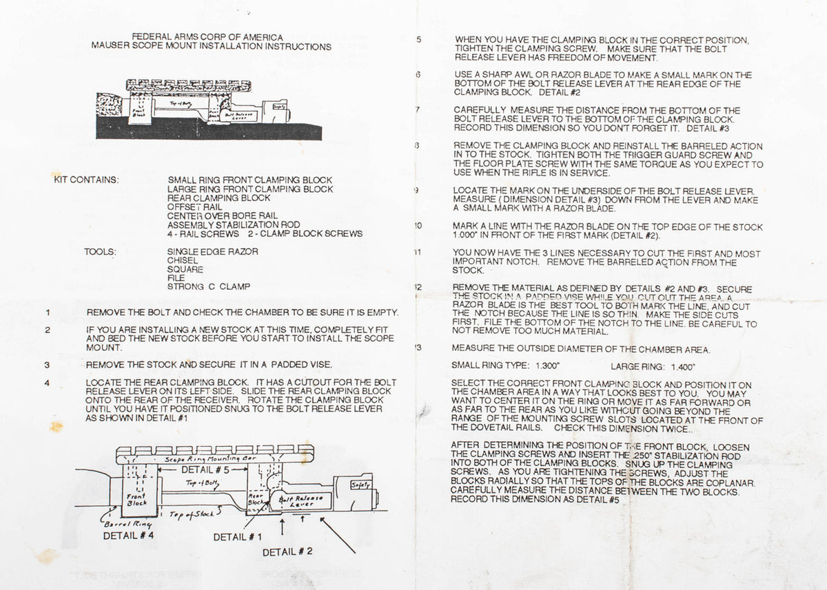 Mauser Scope Mounting Sets — Incomplete