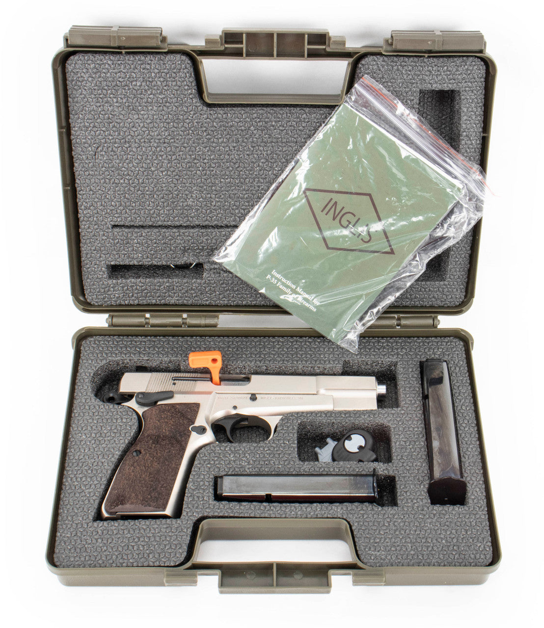 SDS Inglis P-35 9mm Luger 15+1 4.70" Stainless Barrel, Satin Nickel Steel Slide & Frame w/Beavertail, Picatinny Rail, G10 Grips