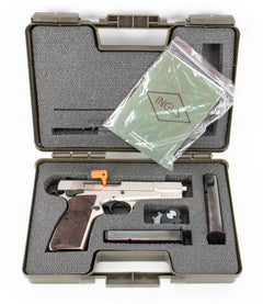 SDS Inglis P-35 9mm Luger 15+1 4.70" Stainless Barrel, Satin Nickel Steel Slide & Frame w/Beavertail, Picatinny Rail, G10 Grips