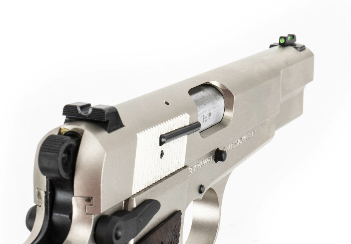 SDS Inglis P-35 9mm Luger 15+1 4.70" Stainless Barrel, Satin Nickel Steel Slide & Frame w/Beavertail, Picatinny Rail, G10 Grips