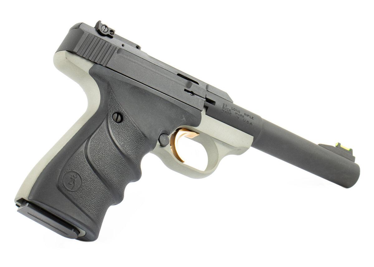 Browning Buck Mark Practical *CA Compliant 22 LR 10+1 5.50" Taper Bull Barrel Matte Black Serrated Steel Slide Matte Gray Aluminum Frame Black Ultragrip RX Grips
