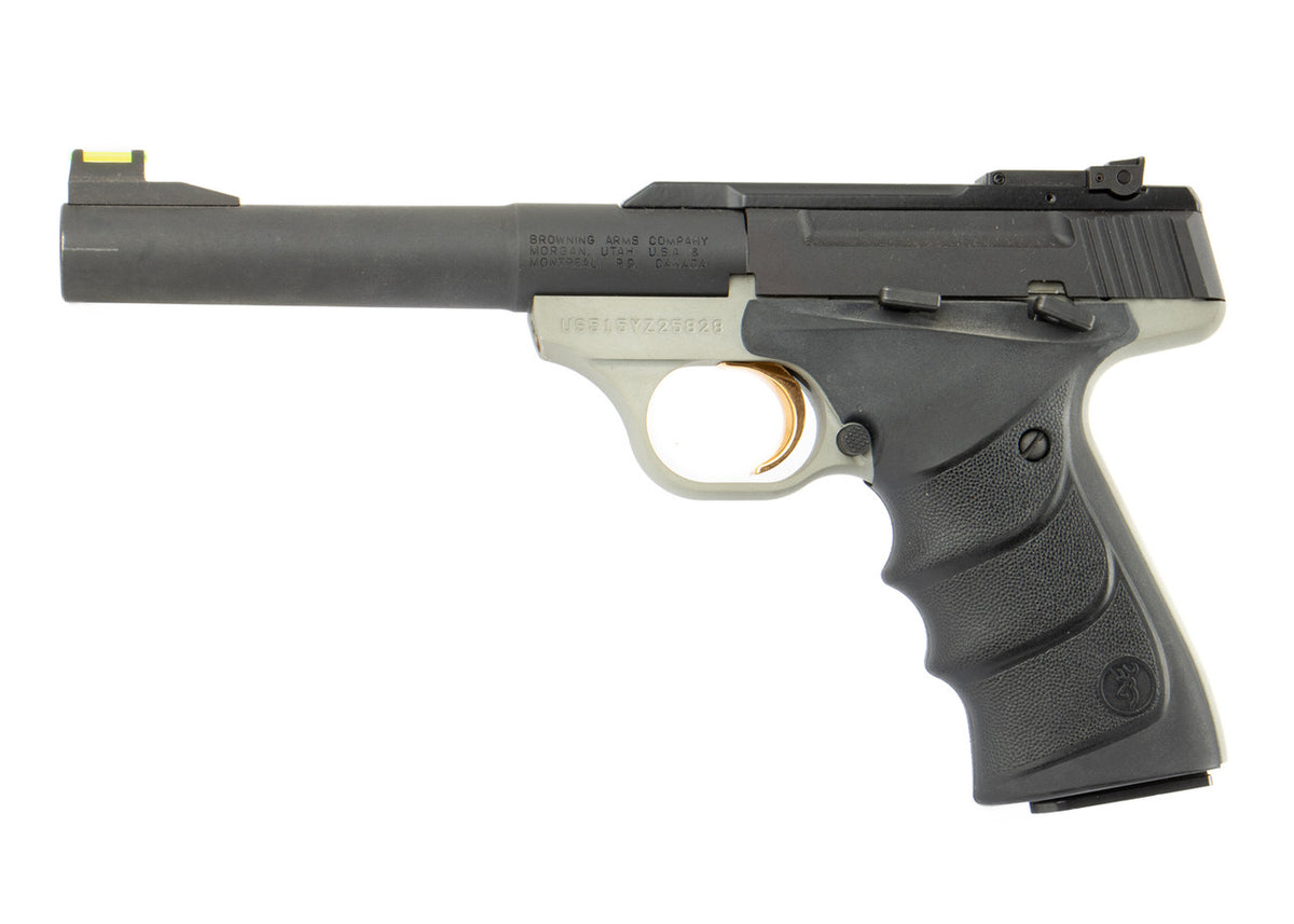 Browning Buck Mark Practical *CA Compliant 22 LR 10+1 5.50" Taper Bull Barrel Matte Black Serrated Steel Slide Matte Gray Aluminum Frame Black Ultragrip RX Grips