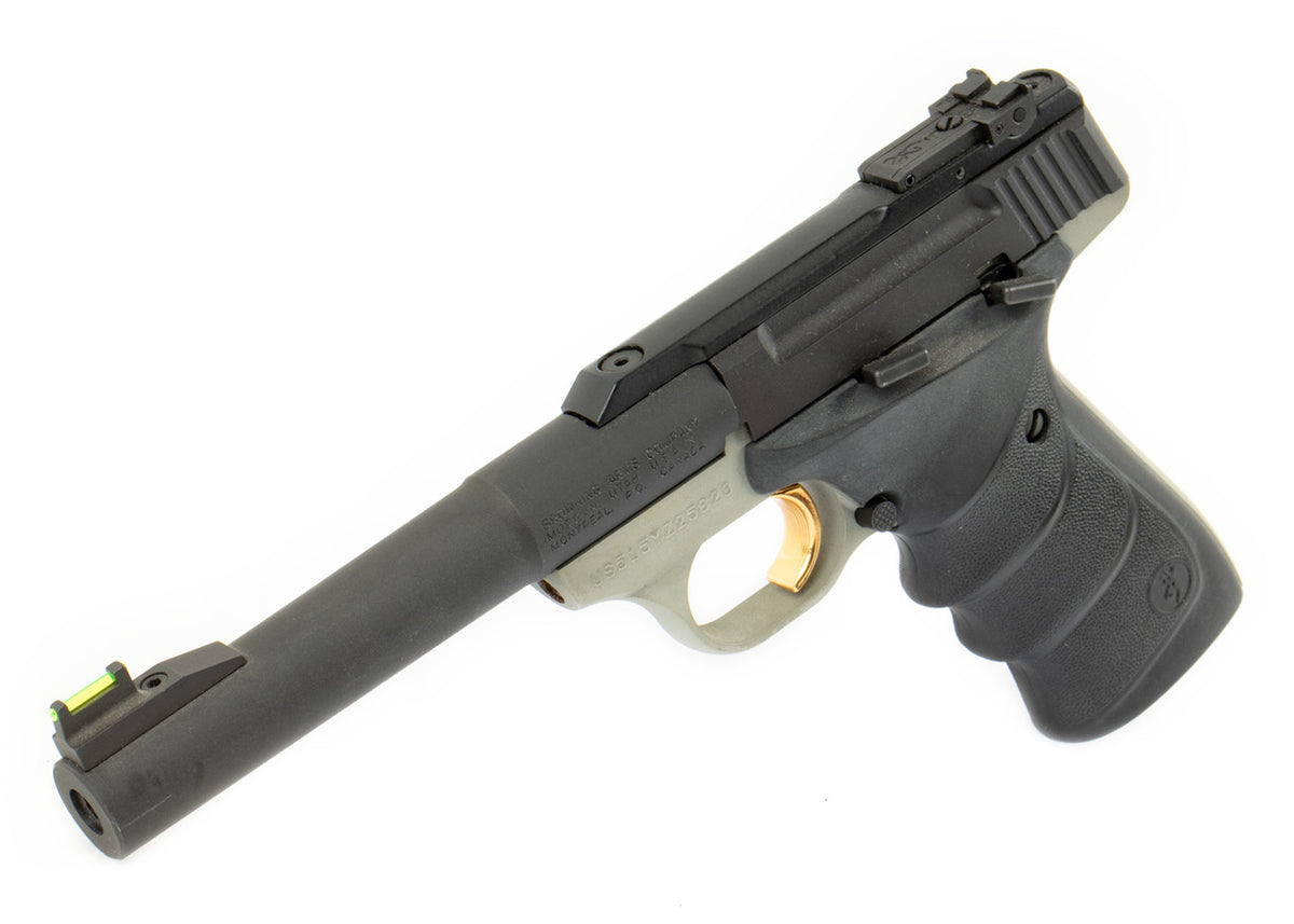 Browning Buck Mark Practical *CA Compliant 22 LR 10+1 5.50" Taper Bull Barrel Matte Black Serrated Steel Slide Matte Gray Aluminum Frame Black Ultragrip RX Grips