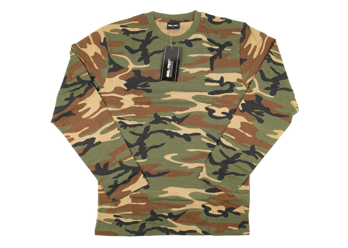 MIL-TEC® WOODLAND CAMO LG/SL T-SHIRT NEW