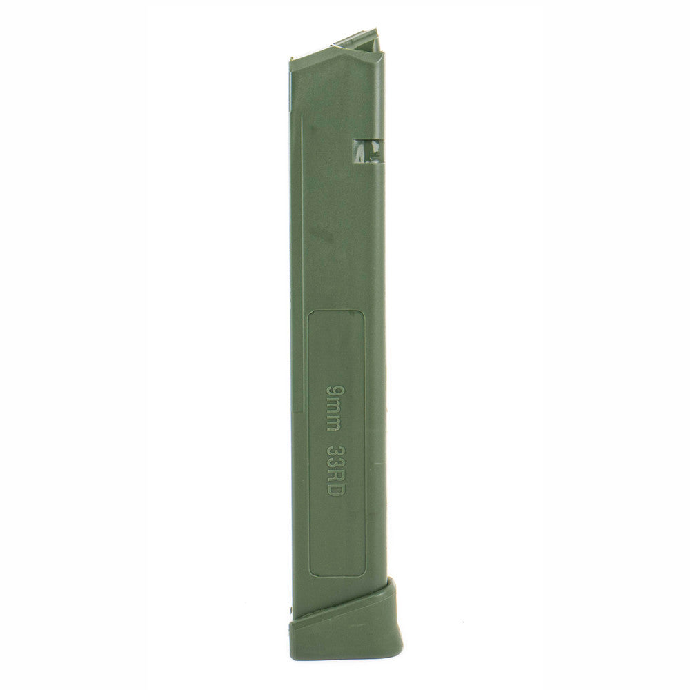 Glock Compatible 9mm 33rd OD GREEN Reinforced Steel Lined Polymer Magazine