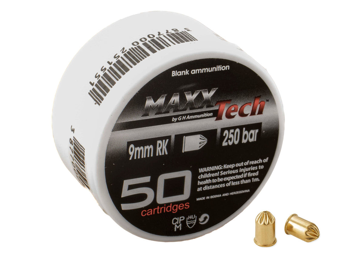 MAXXTech 9mm RK Blank Cartridges – 50 Round Box