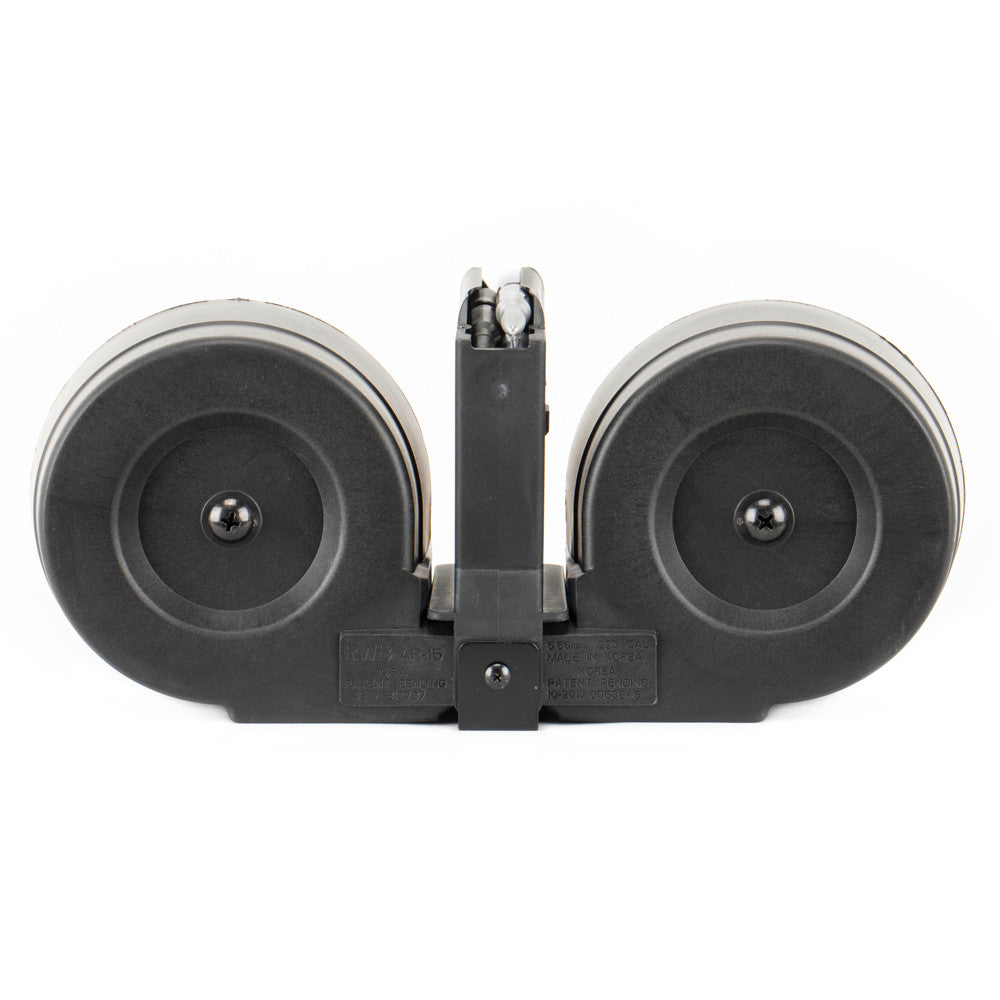 RWB AR-15  100 Round Dual Drum Magazine .223 With Reinforced Feed Lips - Black/Black