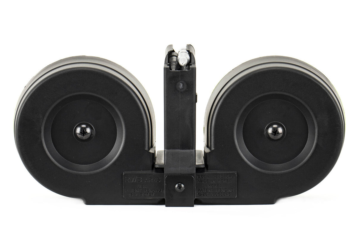 RWB AR-15  100rd Dual Drum Magazine .223 w/Reinforced Feed Lips - Black/Neon Green