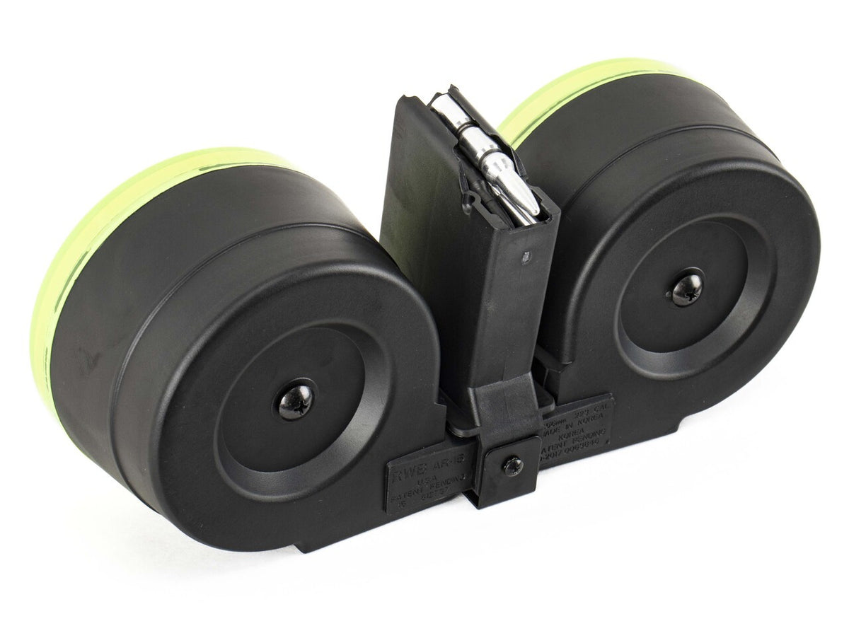 RWB AR-15  100rd Dual Drum Magazine .223 w/Reinforced Feed Lips - Black/Neon Green