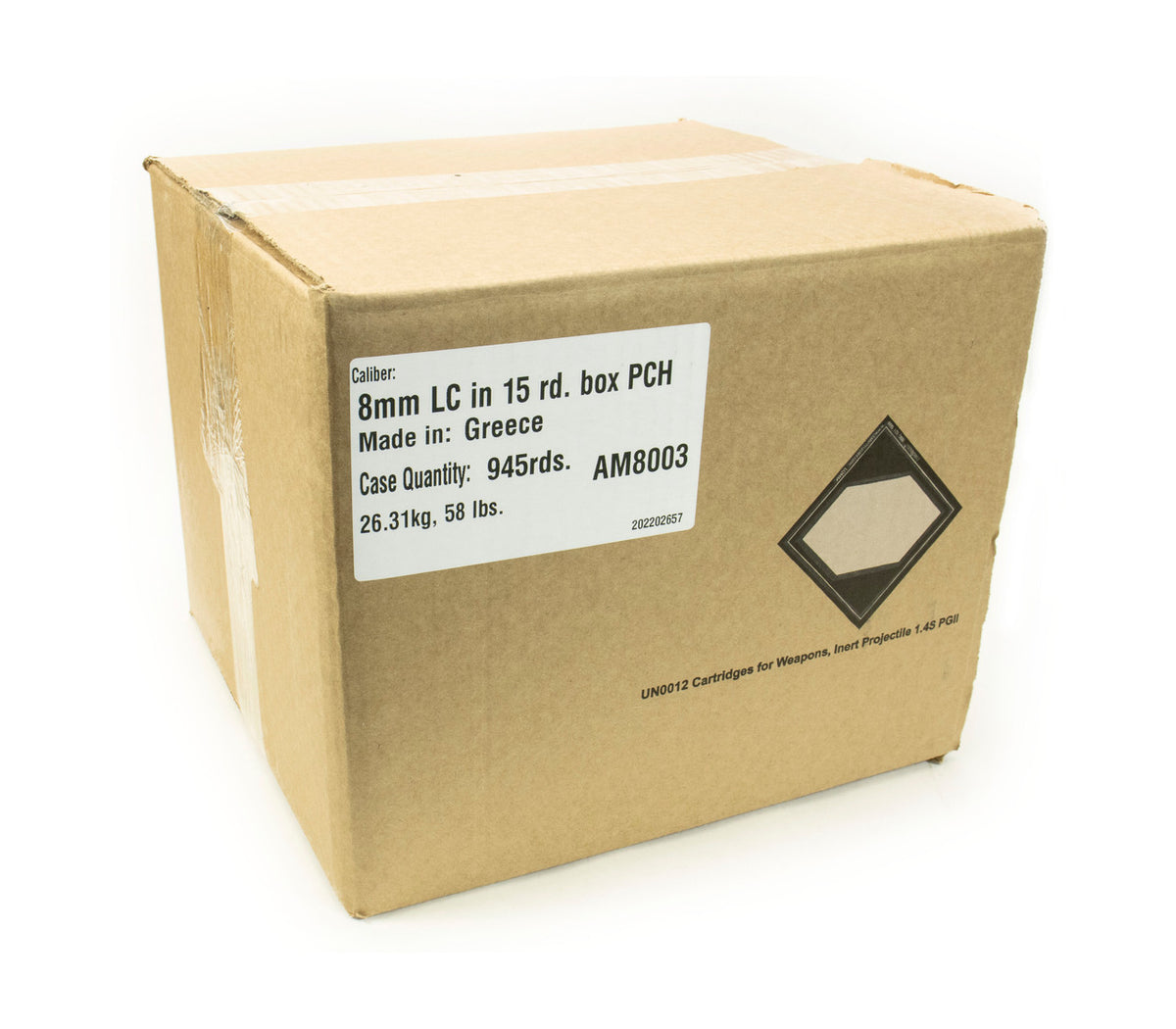 Greek Military Classic 8mm Surplus Ammo - 1930s-40s Vintage, 15rd Box, 945rds per case