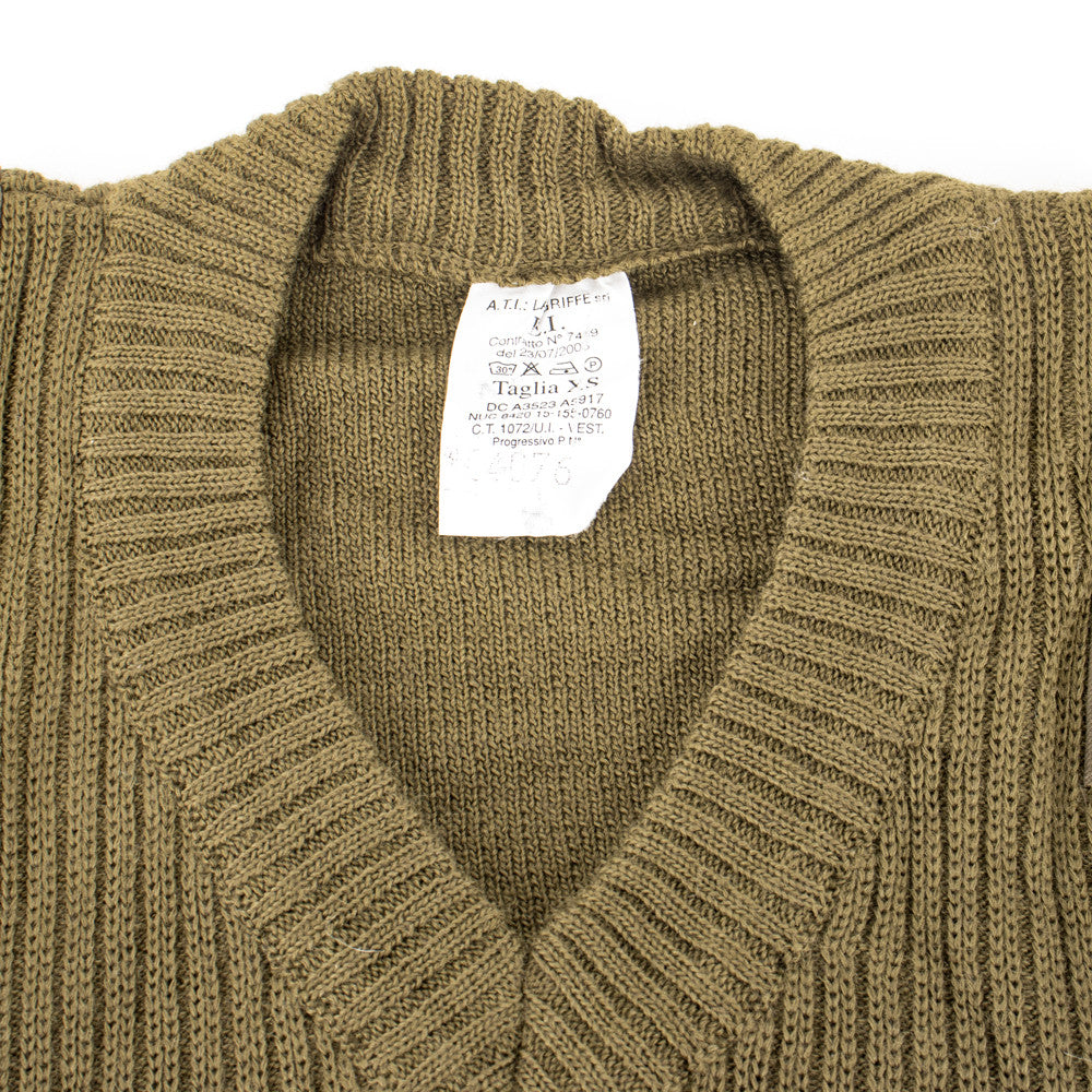 French Military Surplus OD V-Neck Sweater - XS