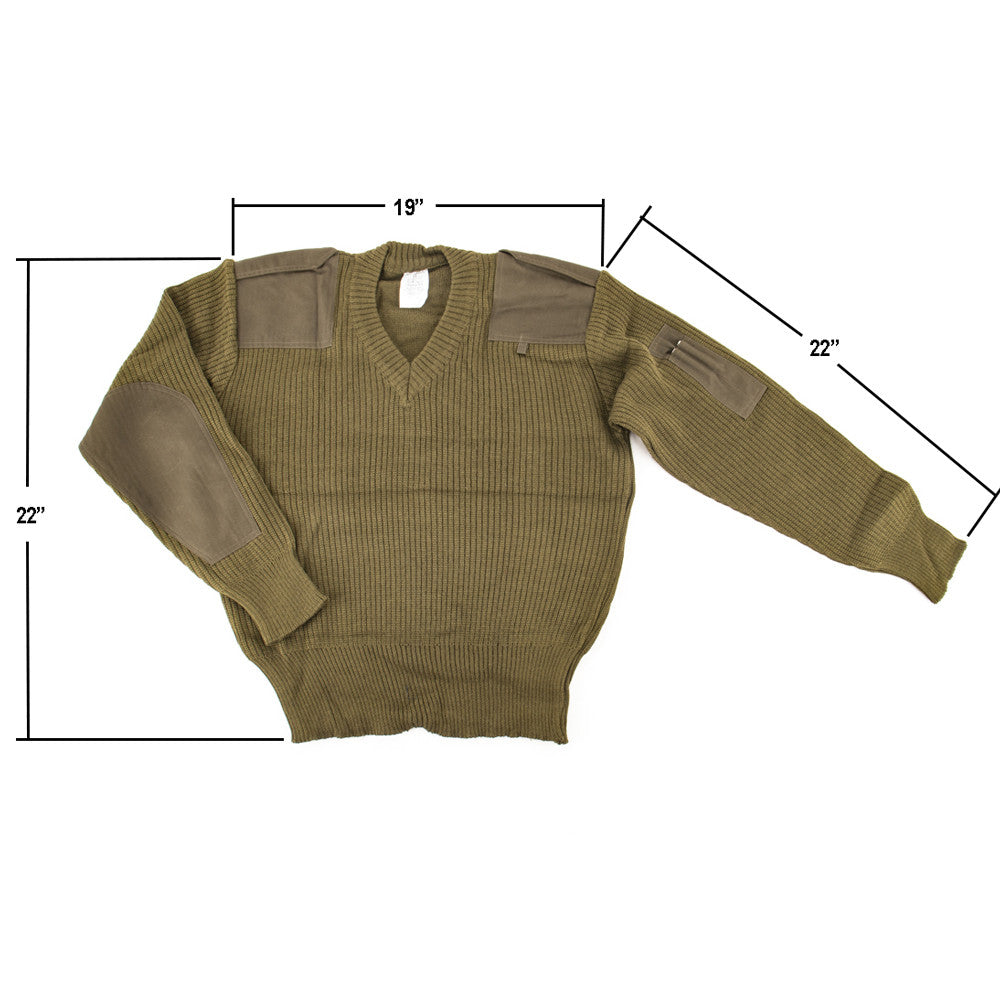 French Military Surplus OD V-Neck Sweater - XS