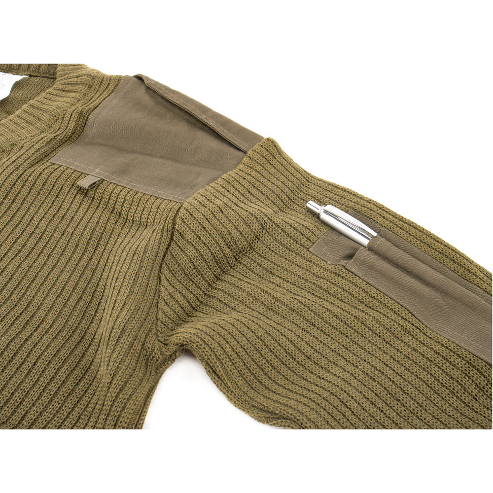 French Military Surplus OD V-Neck Sweater - XS