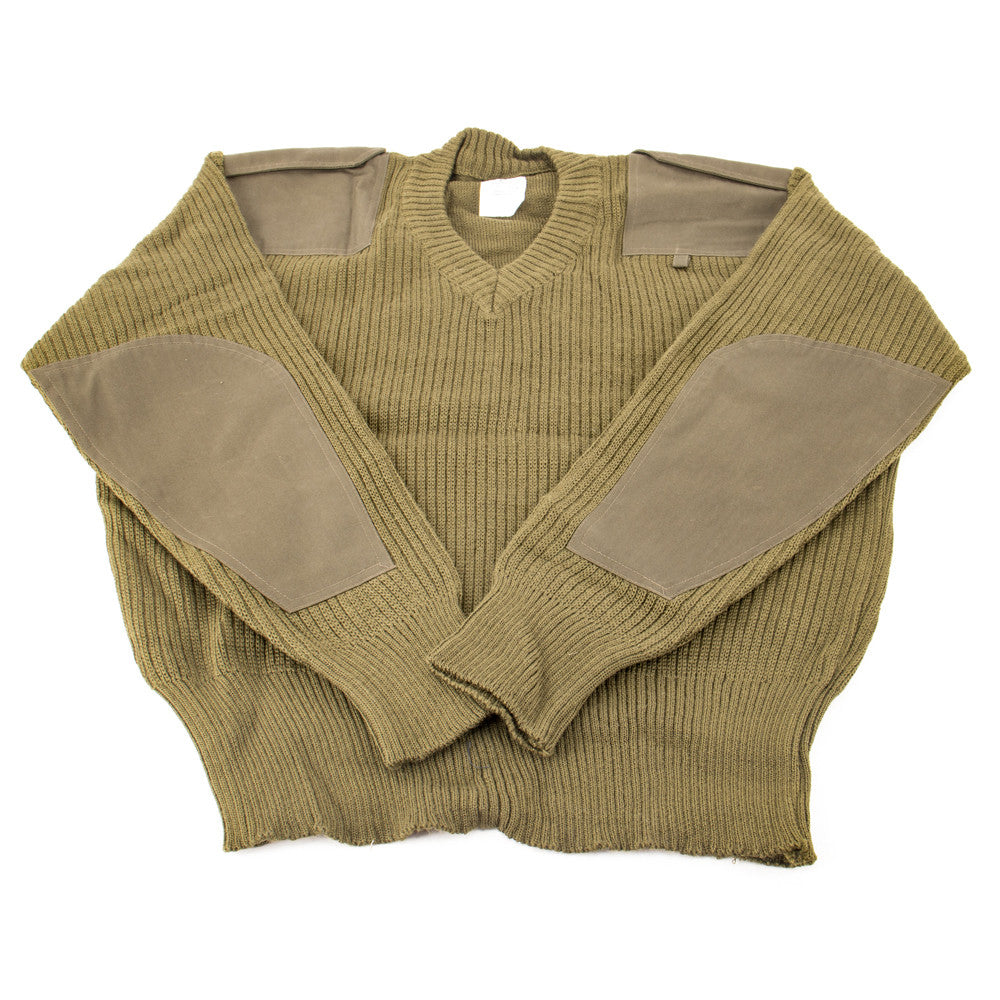 French Military Surplus OD V-Neck Sweater - XS