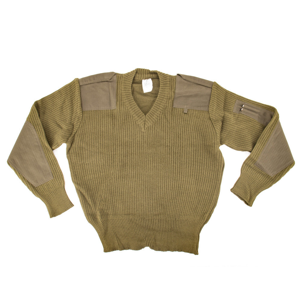 French Military Surplus OD V-Neck Sweater - XS
