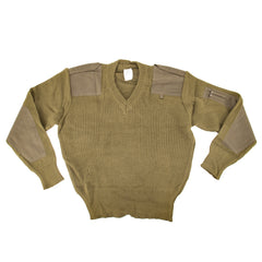 French Military Surplus OD V-Neck Sweater - XS