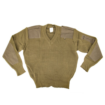 French Military Surplus OD V-Neck Sweater - XS