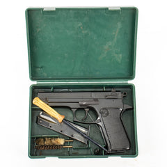 Open green hard case for Star Model 30M pistol, showing interior foam